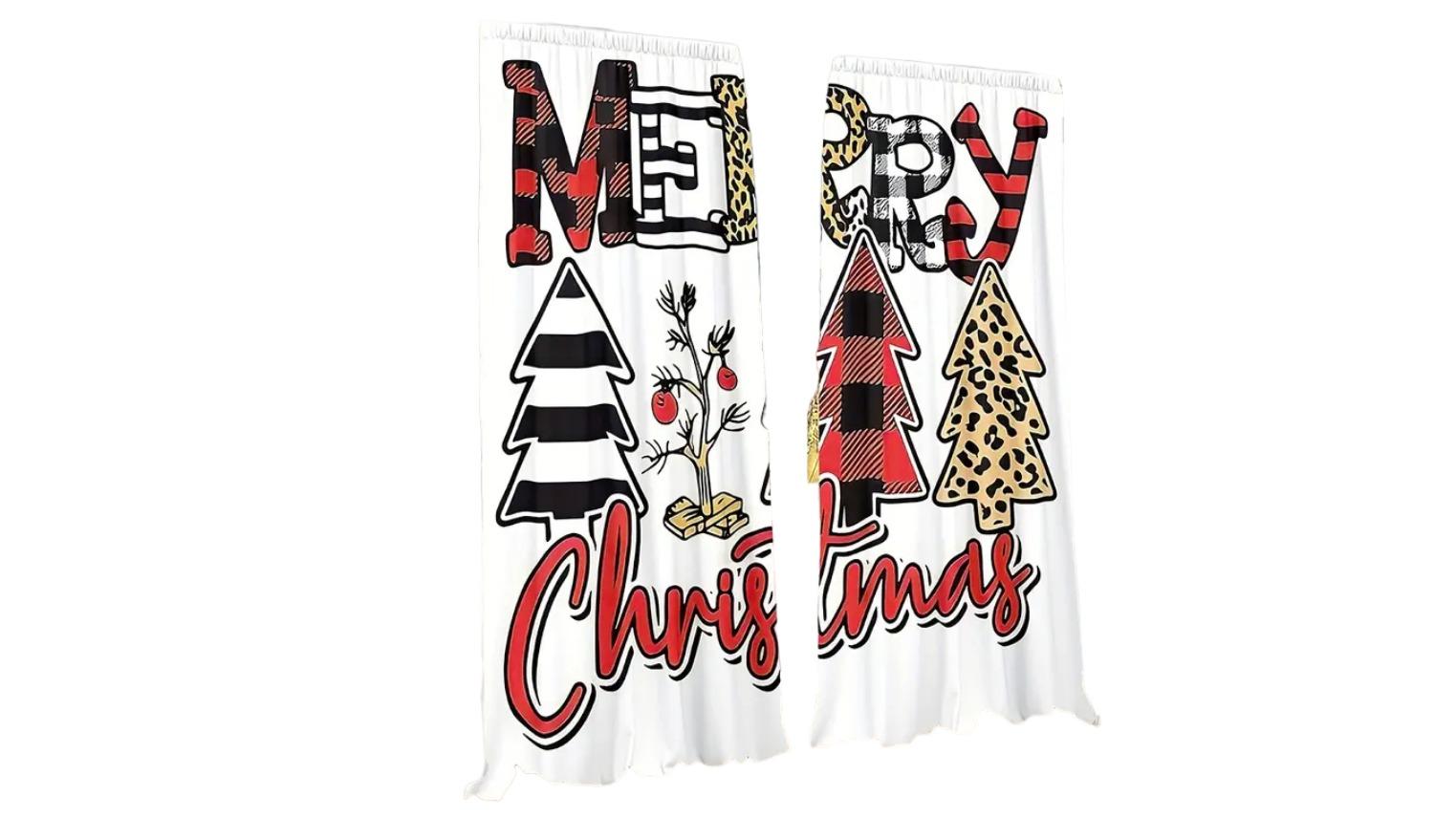 TM 2 Piece Christmas Tree Farm Curtain Set with Snowflake Pattern