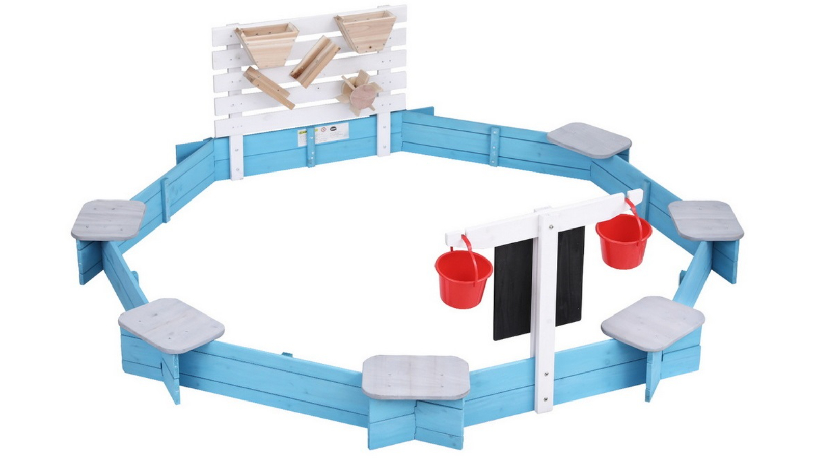 Keezi Kids 215cm Wooden Round Sandpit with Cover Funnel