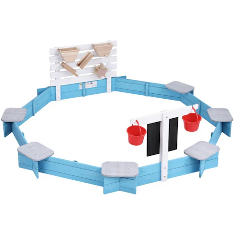 Keezi Kids 215cm Wooden Round Sandpit with Cover Funnel