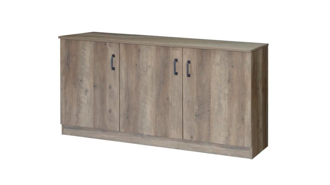 Maestro Furniture Rustic Oak Andy Wooden 3-Door Credenza Sideboard Office Storage Cabinet