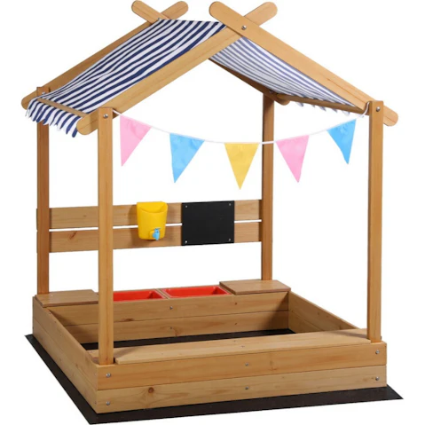 Keezi Kids 146cm Wooden Sandpit with Canopy