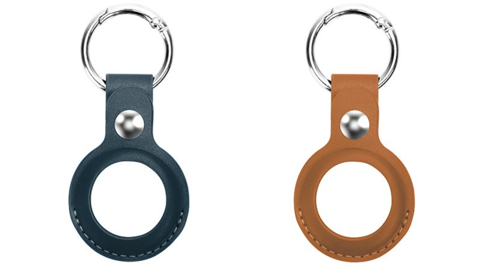 Laser Pack of 2 PU Leather KeyRing AirTag - Tan - Navy