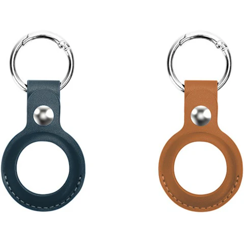 Laser Pack of 2 PU Leather KeyRing AirTag - Tan - Navy