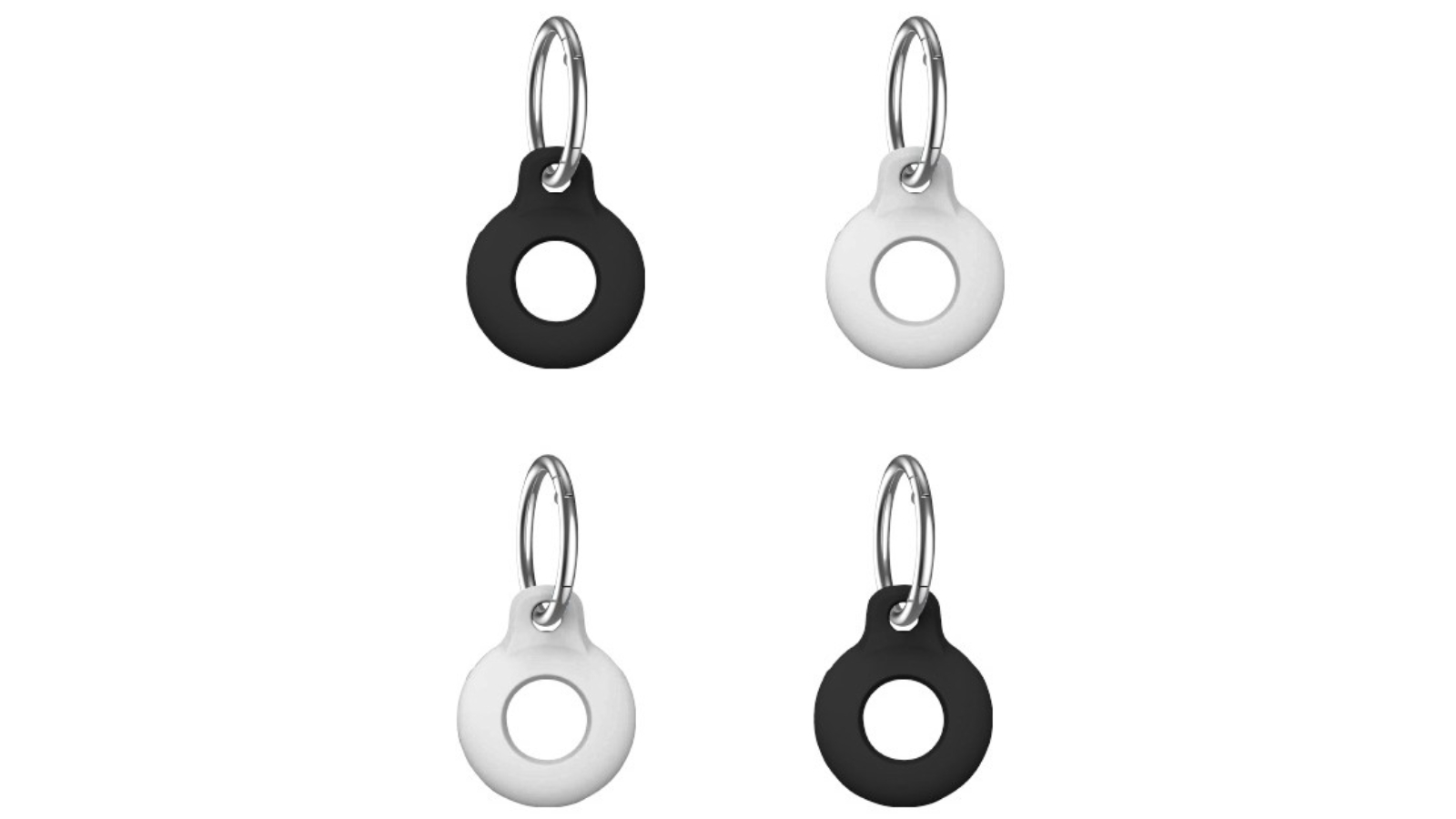 Laser Pack of 4 Silicone Keyring AirTag - Black - White