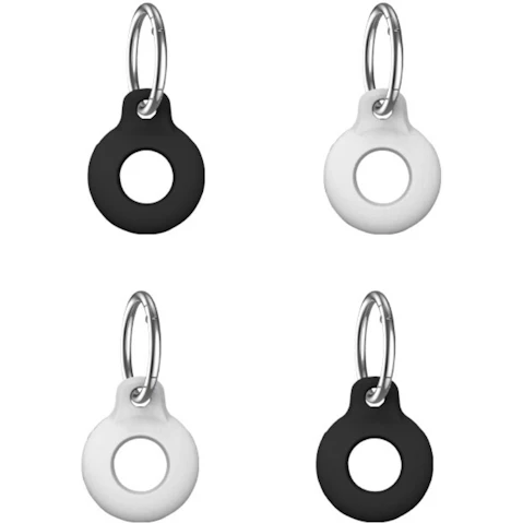 Laser Pack of 4 Silicone Keyring AirTag - Black - White
