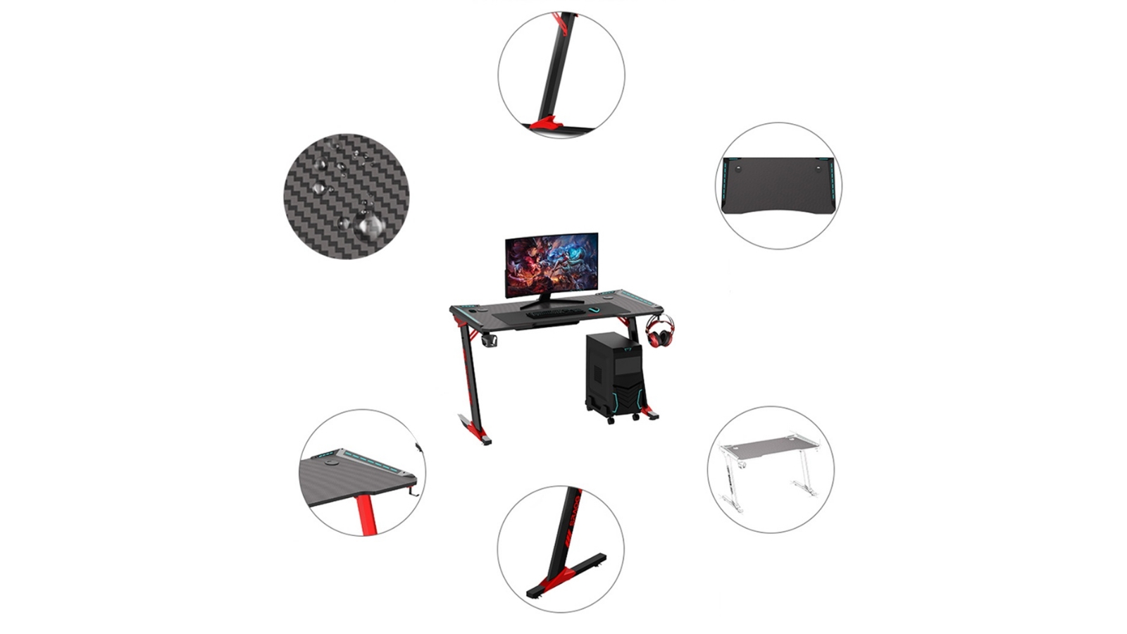 Odyssey8 140cm Single Panel Black Gaming Desk Harvey Norman