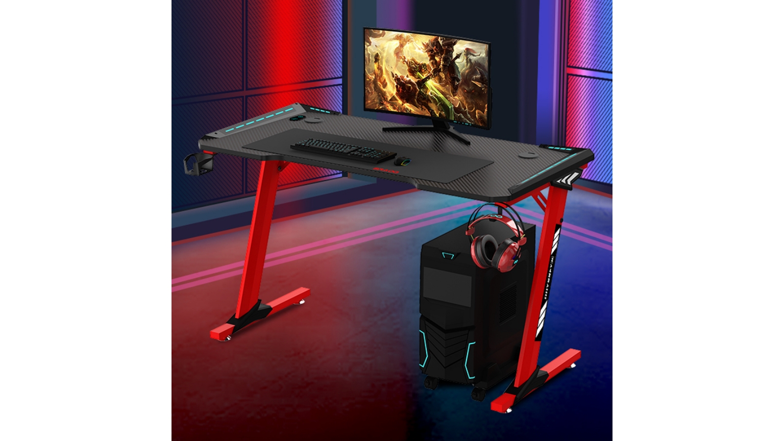 Odyssey8 140cm Single Panel Red Gaming Desk Harvey Norman