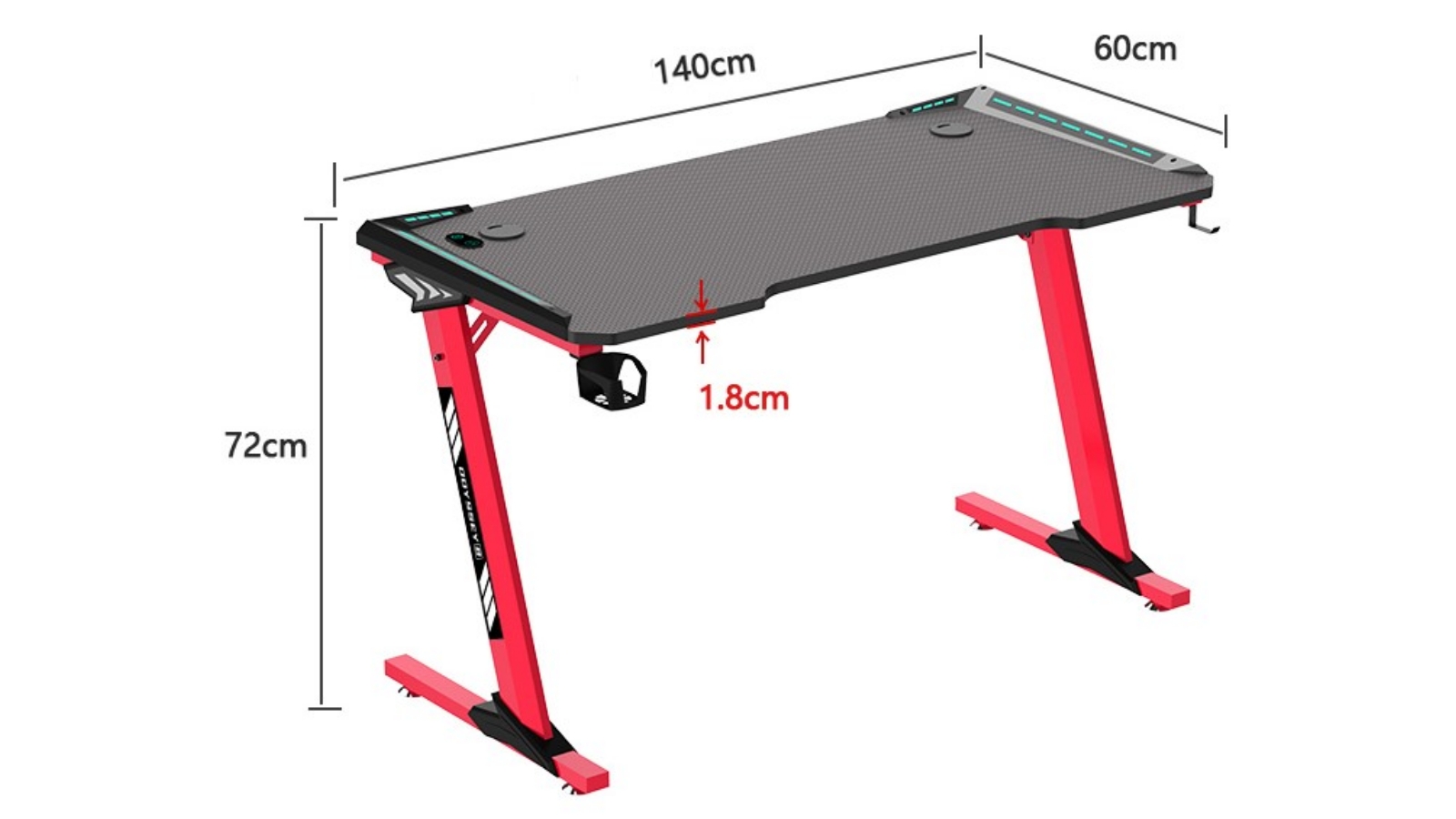Odyssey8 140cm Single Panel Red Gaming Desk Harvey Norman