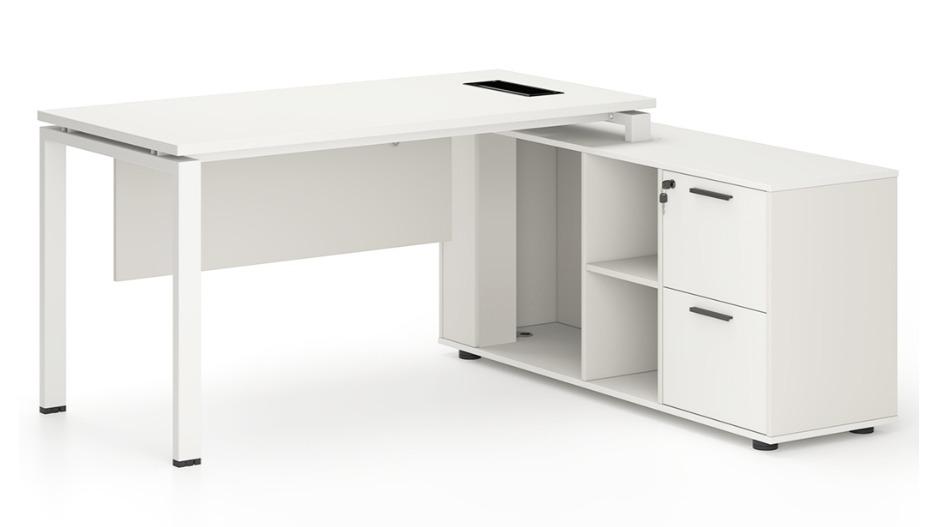 HelloFurniture White L-Shaped Emery Executive Desk - 160cm