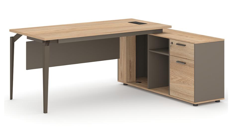 HelloFurniture Oak Brown Ellis L-Shaped Executive Desk - 180cm