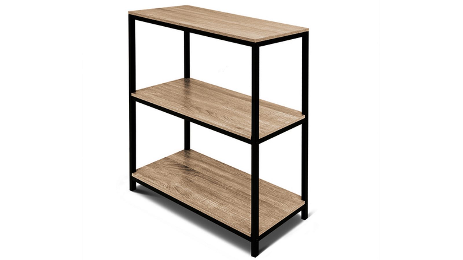 HelloFurniture Rome Industrial Style 3-Tier Storage Bookshelf - Oak