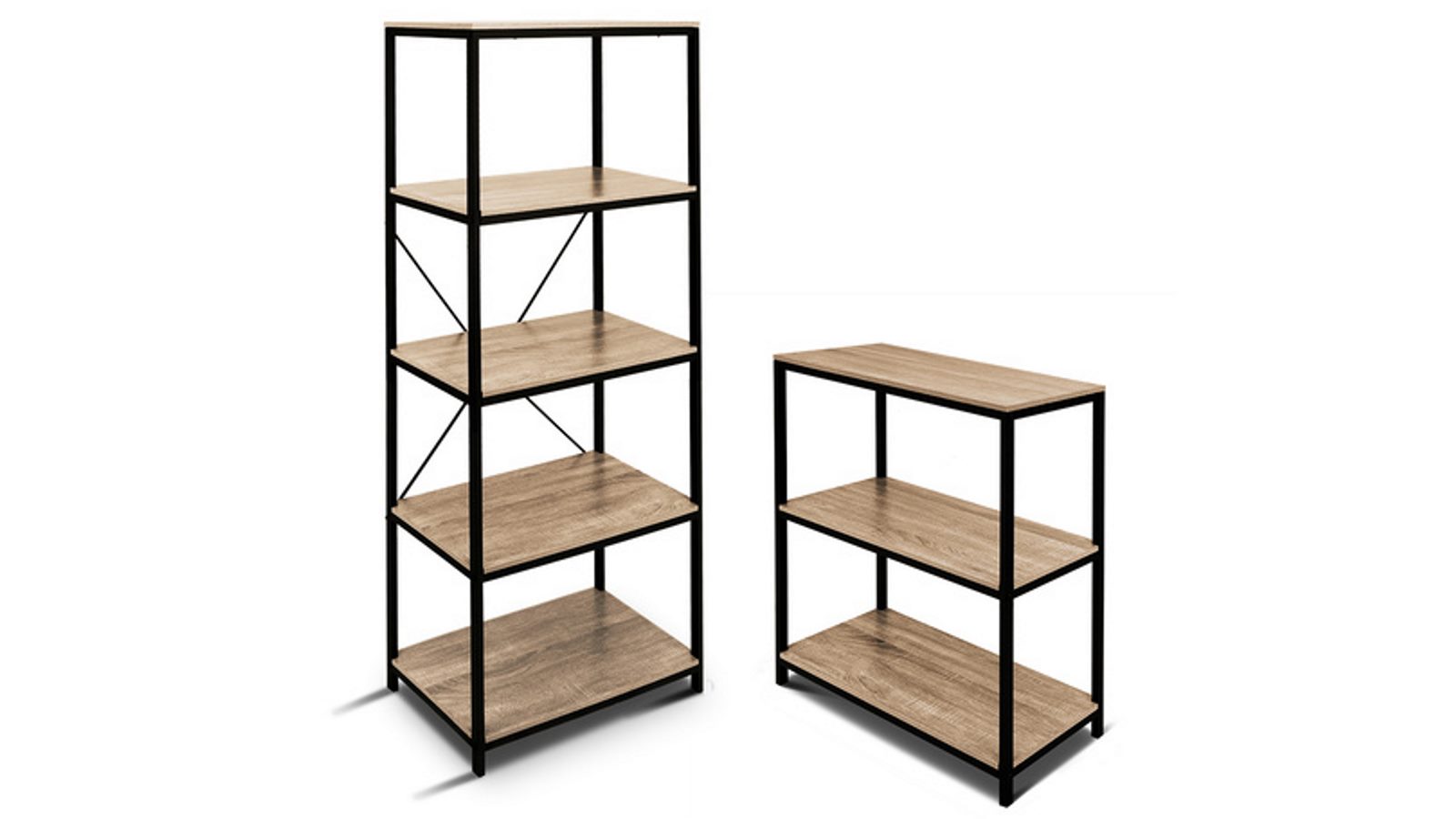 HelloFurniture Rome Industrial Style Storage Bookshelf Set - Oak