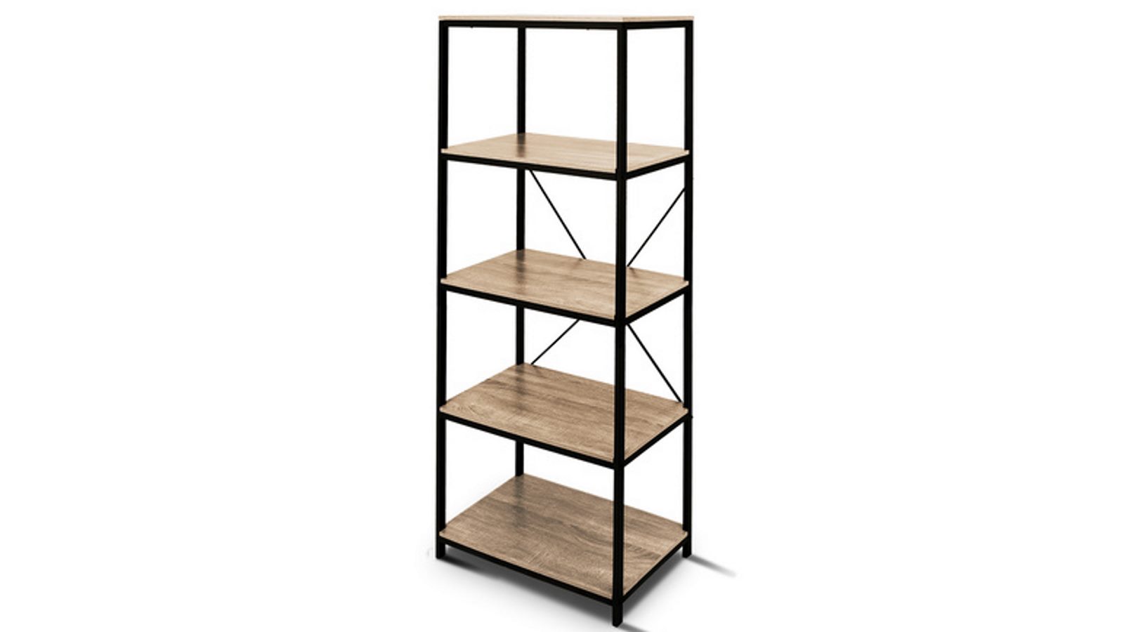 HelloFurniture Rome Industrial Style 5-Tier Storage Bookshelf - Oak