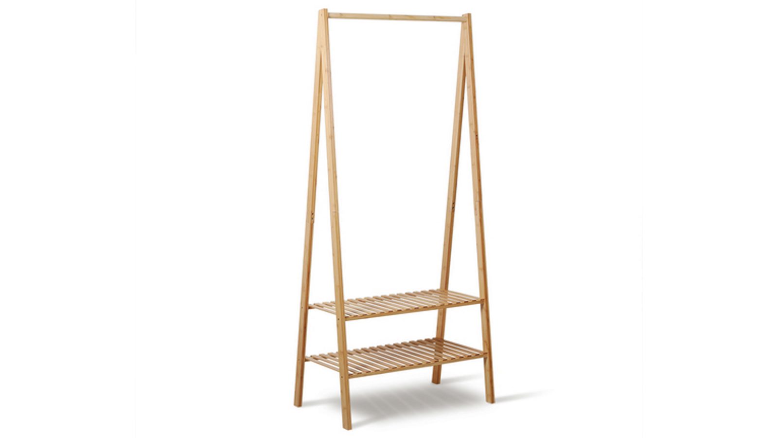 HelloFurniture Colin Bamboo Clothes Rack with 2-Tier Storage Shelves - Natural