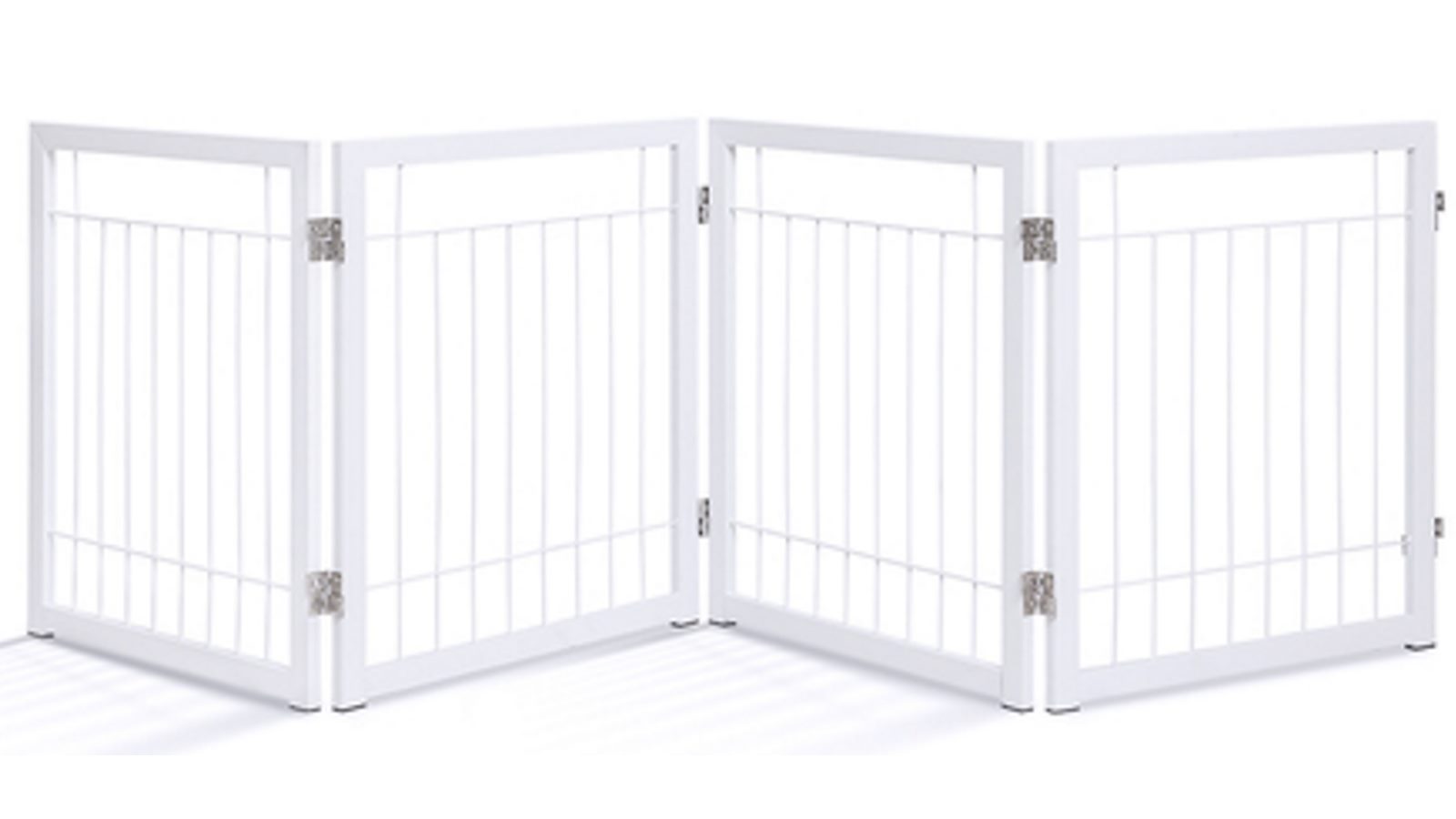 HelloFurniture Freestanding Metal Pet Gate 4 Panel Foldable Fence - White