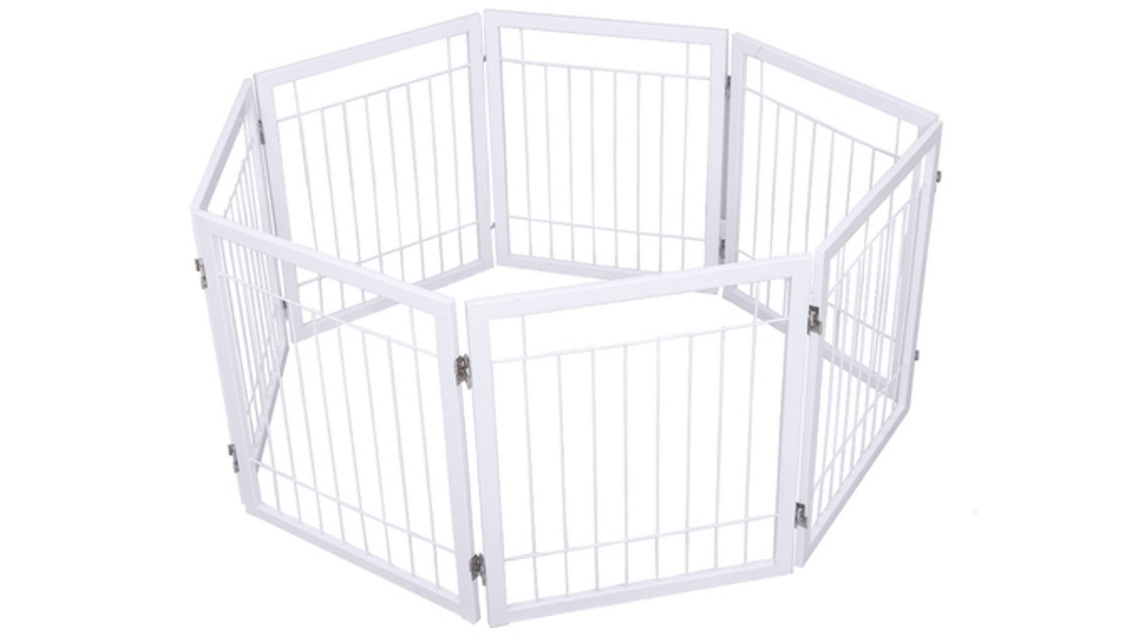 HelloFurniture Set of 2 Freestanding Metal Pet Gate 3/4 Panel Foldable Fence - White