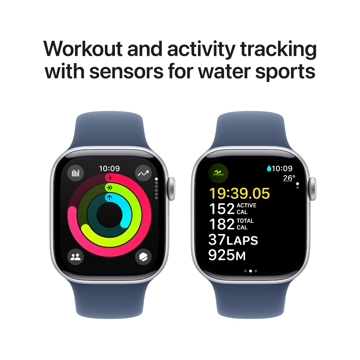 Apple Watch Series 10 GPS 42mm Silver Aluminium Case with Denim Sport Band S M Harvey Norman