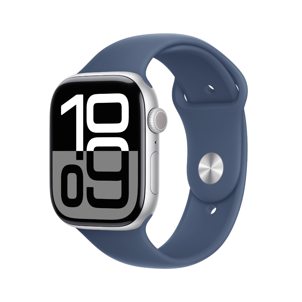 Apple Watch Series 10 GPS Cellular 46mm Silver Aluminium Case with Denim Sport Band M L Harvey Norman
