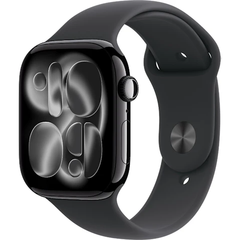 Apple Watch Series 11 GPS + Cellular 46mm Jet Black Aluminium Case with Black Sports Band - M/L