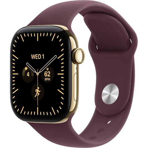 Apple Watch Series 12 GPS + Cellular 42mm Radiant Gold Titanium Case with Burgundy Sport Band - S/M