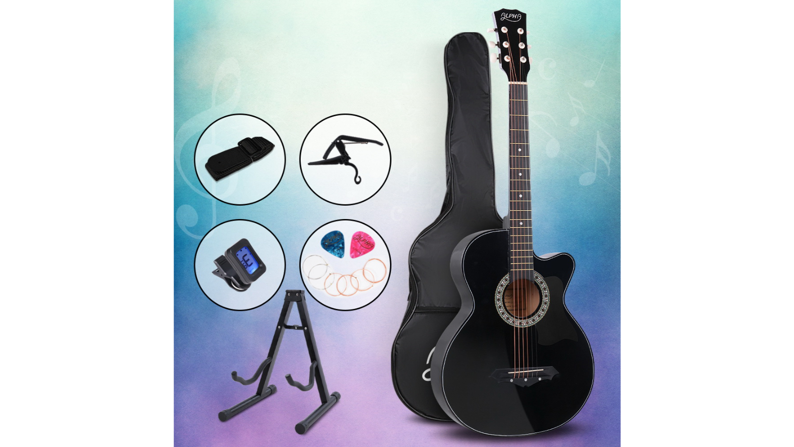 Alpha 38-inch Wood Acoustic Guitar Capo - Black