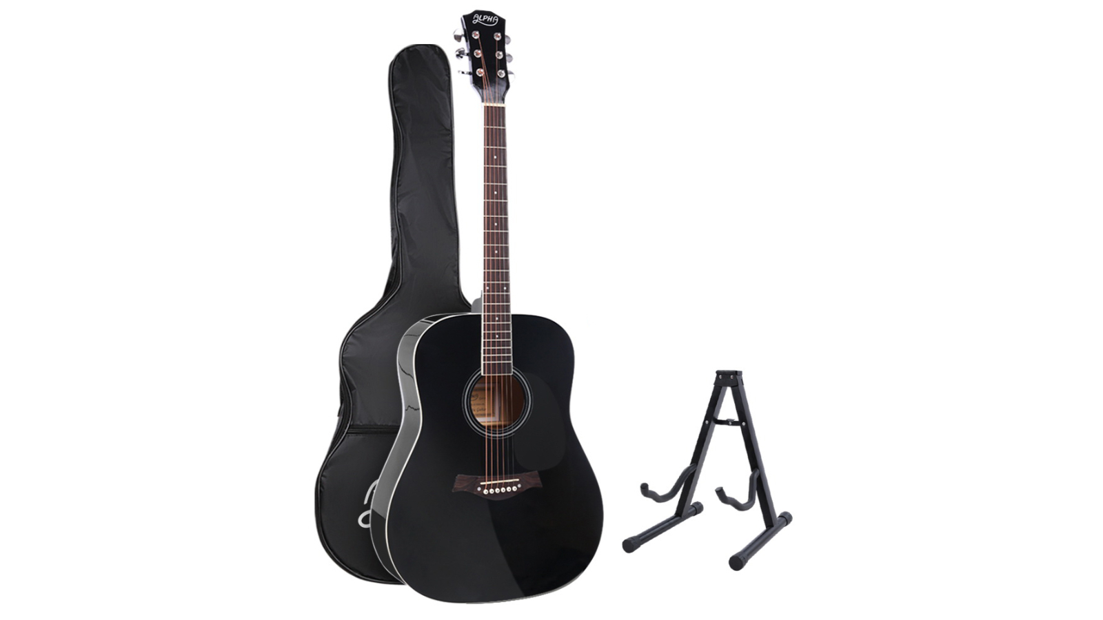Alpha 41 Inch Wooden Acoustic Guitar - Capo Black
