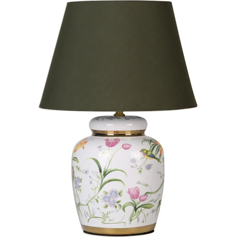 Luminea Ceramic Base Ares Classic Chinese Style Table Lamp - White Decal/Green