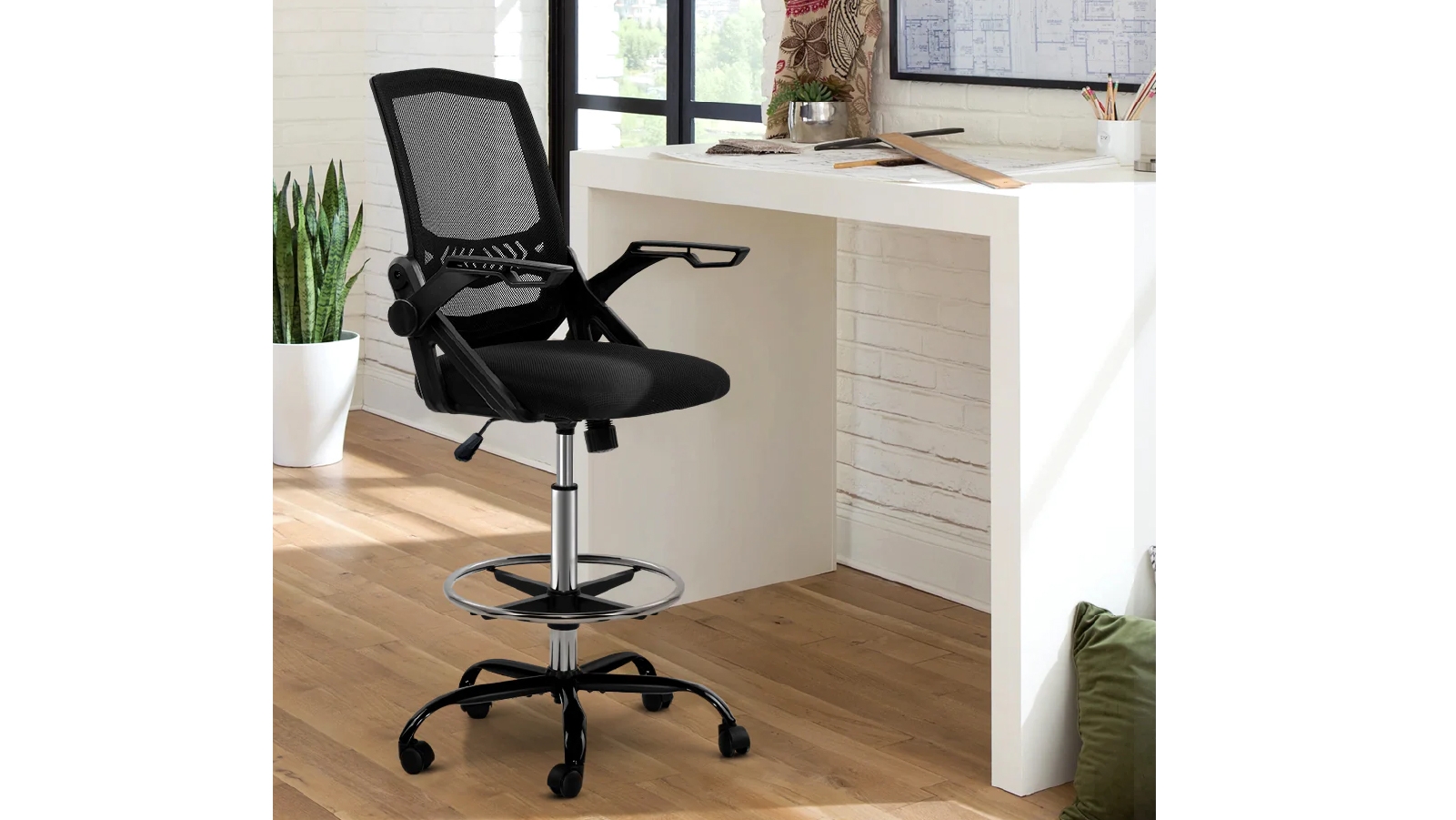 Artiss Mesh Office Chair Veer Drafting Stool with Flip Up Armrest