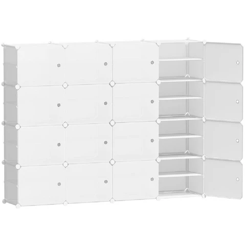 Artiss 16 Storage DIY White Stackable Cube Shoe Rack