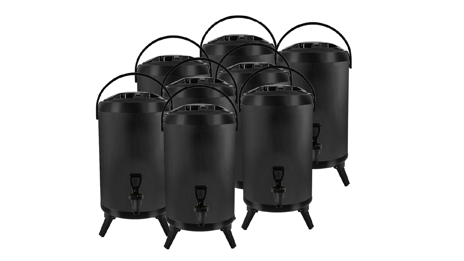 SOGA 8x 10L Stainless Steel Insulated  Beverage Dispenser Container with Faucet Black