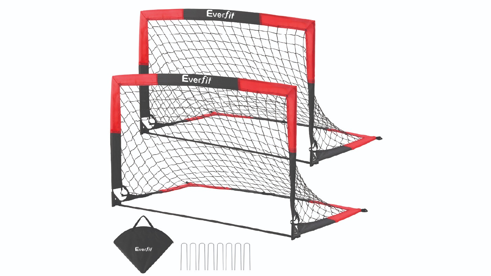 Everfit 2 Piece Portable Pop Up Soccer Goal Nets for Kids Training Set - Red