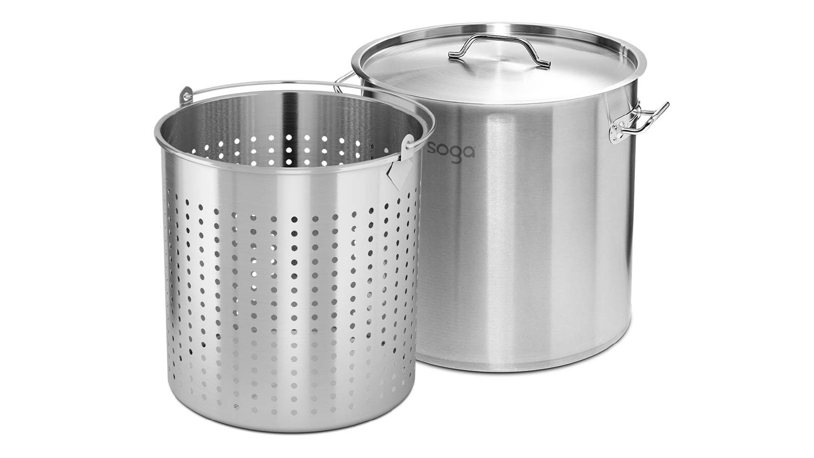 SOGA 50L 18/10 Stainless Steel Stockpot with Perforated Stock pot Basket Pasta Strainer