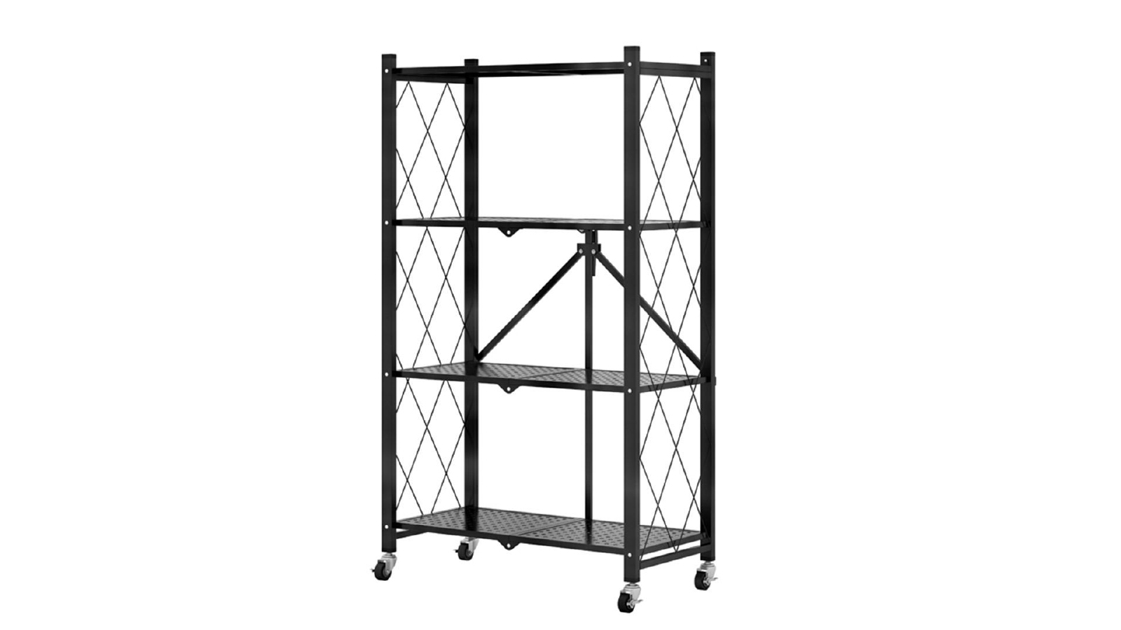 SOGA 4 Tier Foldable Kitchen Shelves with Wheels - Steel Black