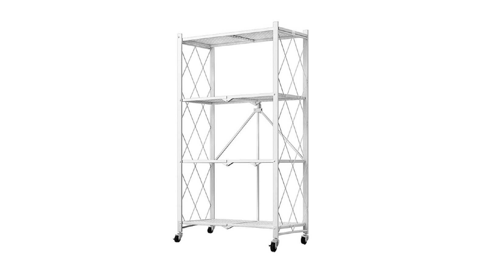 SOGA 4 Tier Foldable Kitchen Shelves with Wheels - Steel White