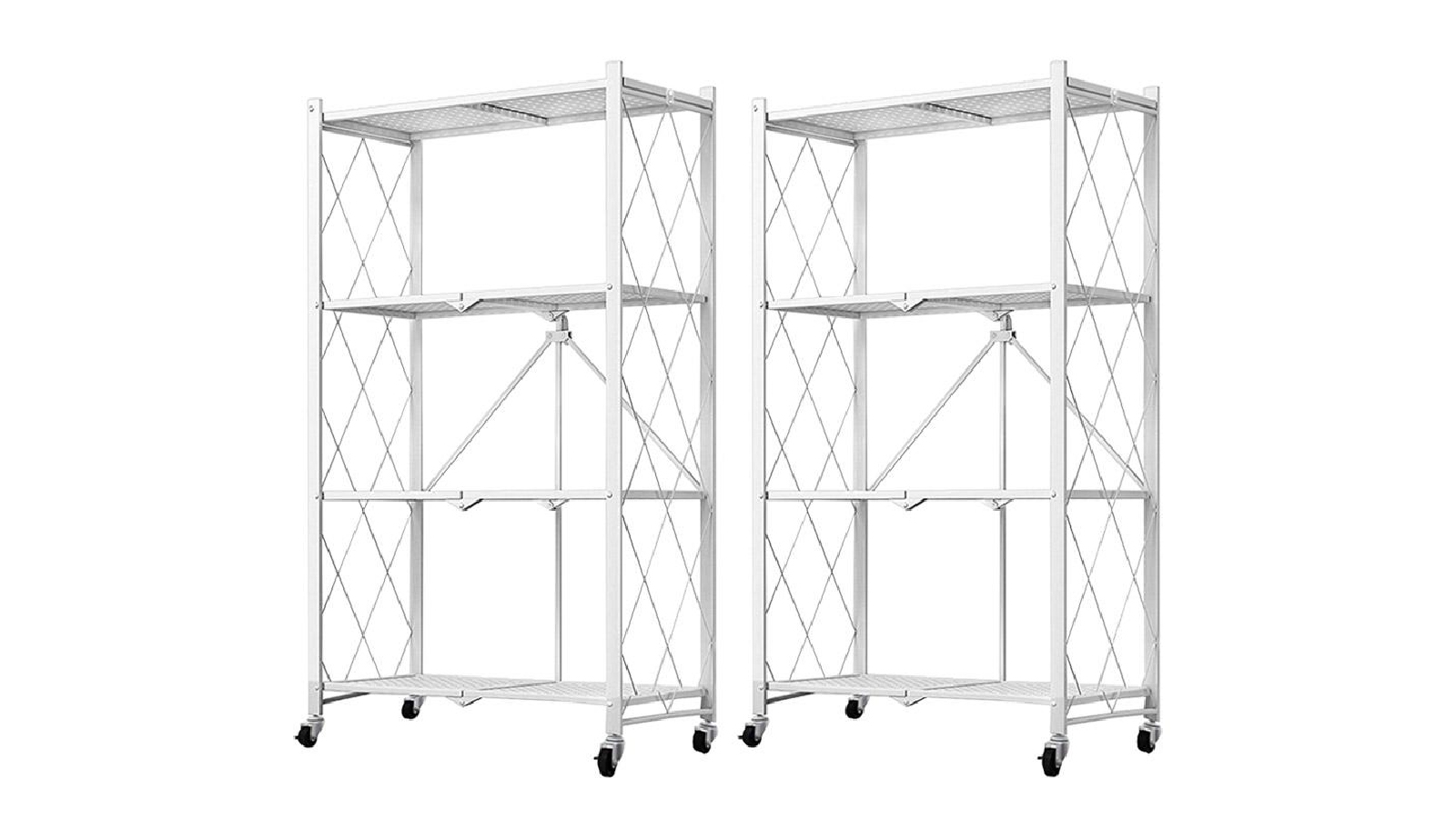 SOGA 2x 4 Tier Foldable Kitchen Shelves with Wheels - Steel White