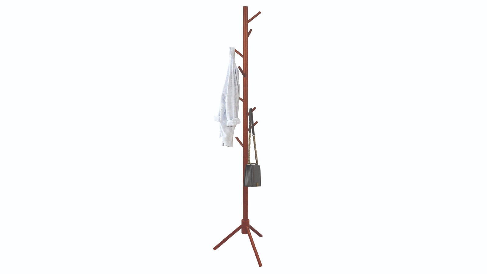 Height Adjustable Wooden Coat Rack Hall Tree Stand with 8 Hooks for Clothes Hat Jacket Bag - 175 x 40cm