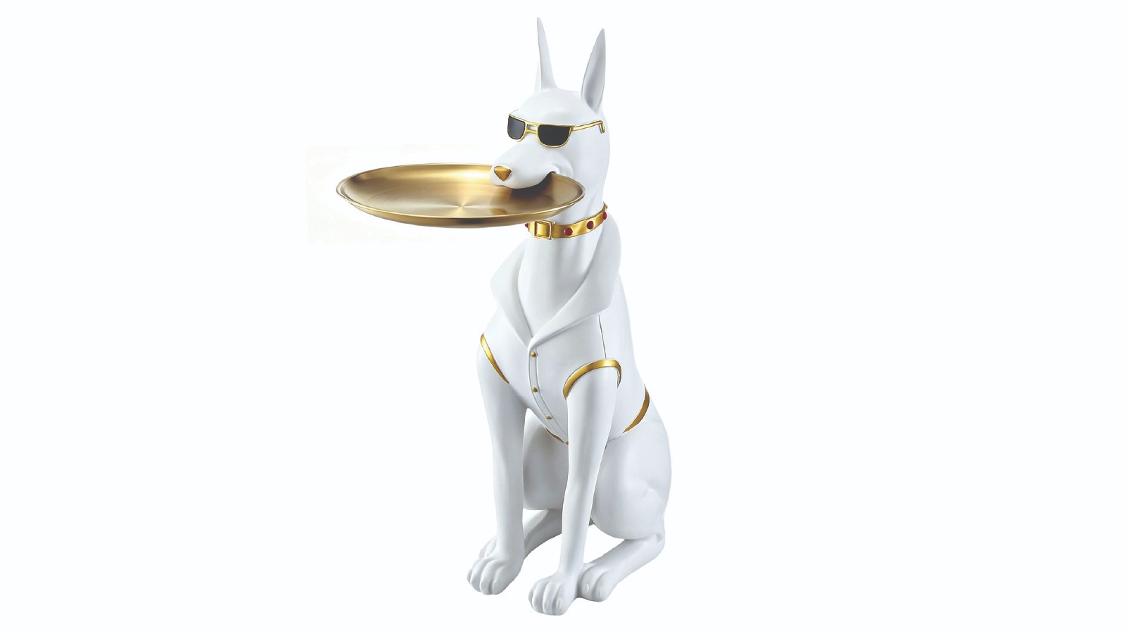 Resin Dog Statue Side End Table with Removable Tray for Drinks, Keys, Home Decor and Organisation