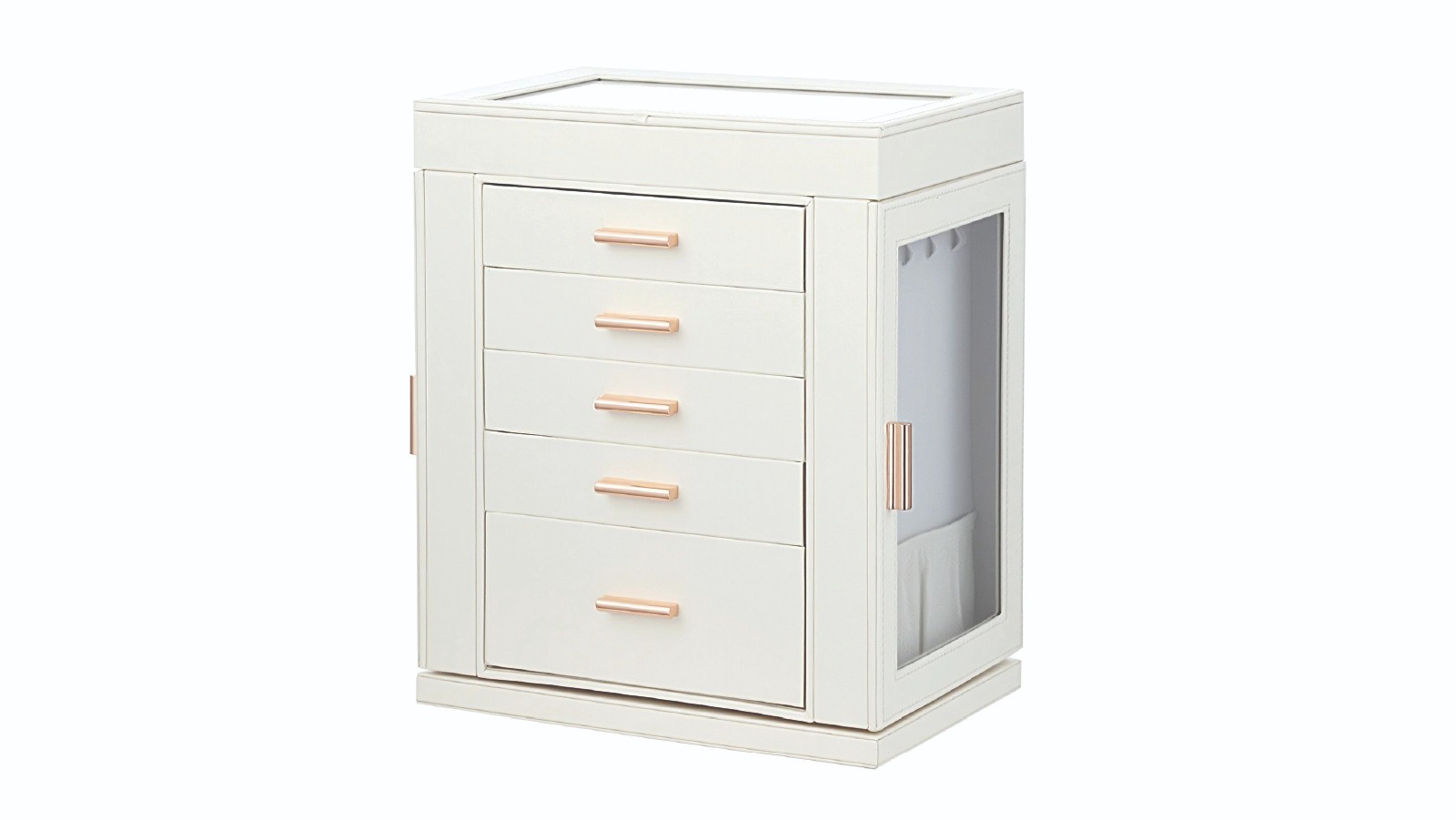 360 Degree Rotating Jewellery Box Organiser with 5 Drawers, Necklace Holder, Ring & Earring Cabinet