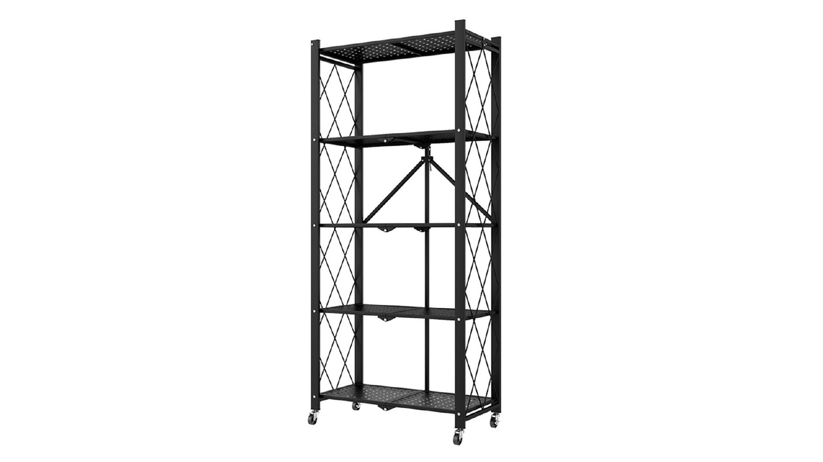 SOGA 5 Tier Foldable Kitchen Shelves with Wheels - Steel Black