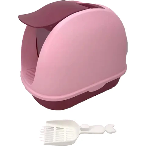 YES4PETS Portable Hooded Cat Toilet Litter Box Tray House with Handle and Scoop - Pink