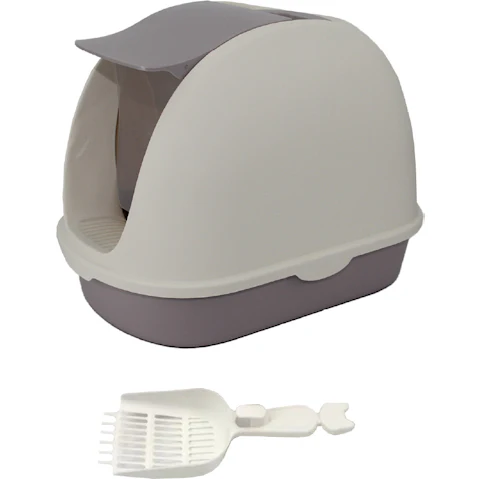 YES4PETS Portable Hooded Cat Toilet Litter Box Tray House with Handle and Scoop - White
