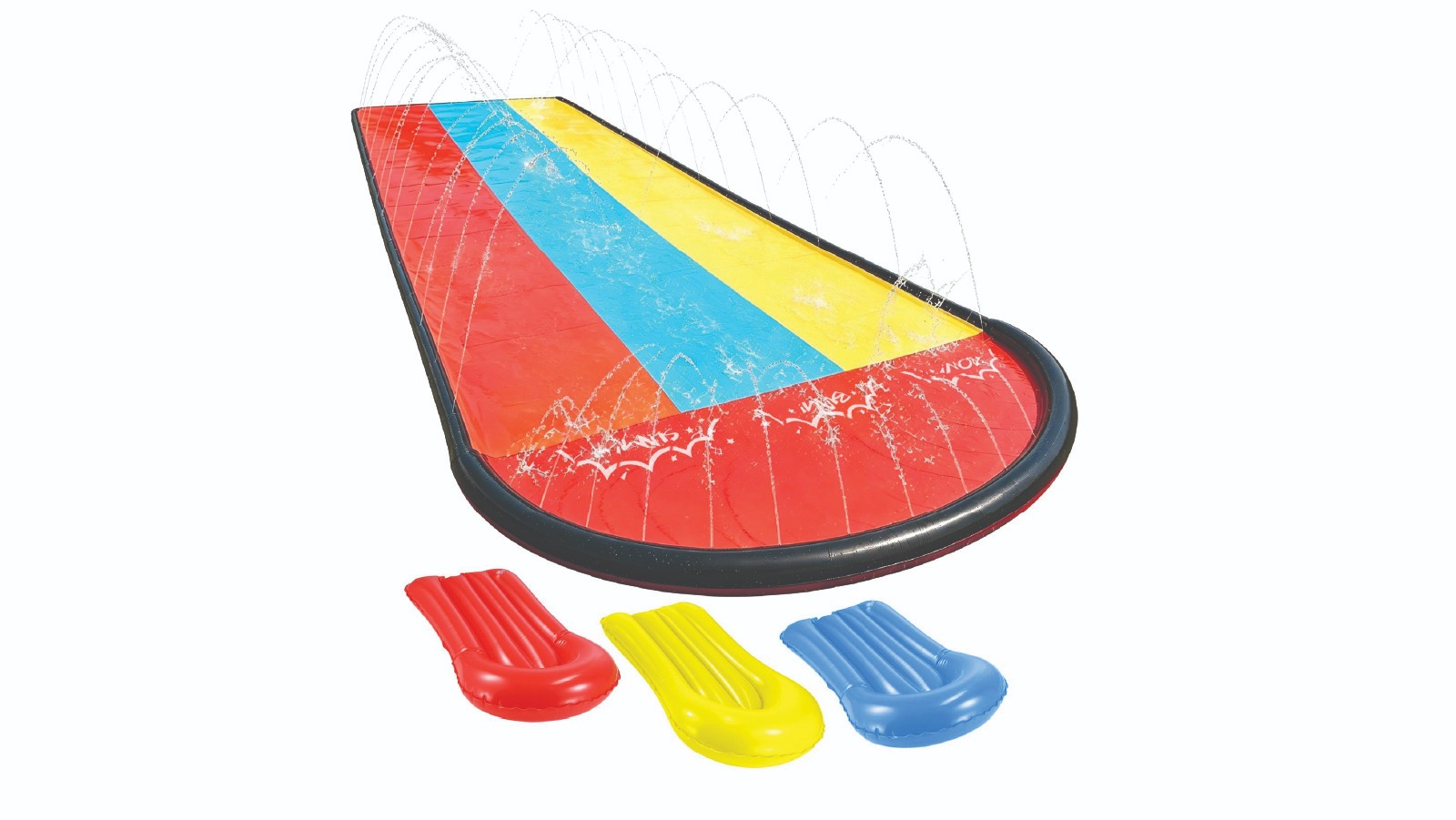 480cm Three-Lane Water Slide with 3 Inflatable Body Boards and Built-In Sprinklers for Outdoor Play