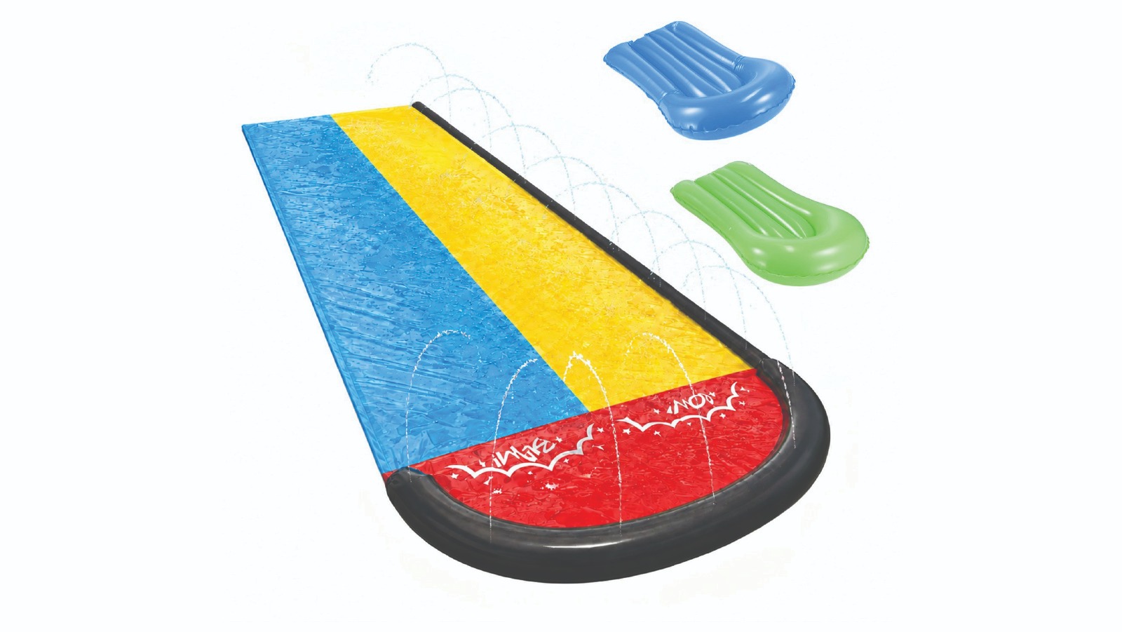 480cm Dual-Lane Water Slide with 2 Inflatable Body Boards and Built In Sprinklers for Outdoor Play