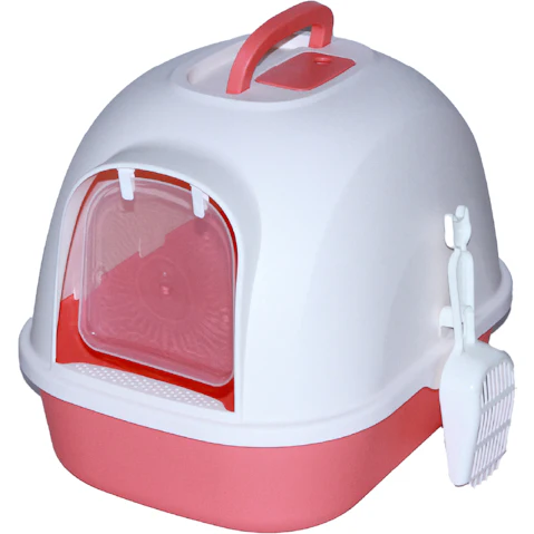 YES4PETS Portable Hooded Cat Toilet Litter Box Tray House with Handle and Scoop Red