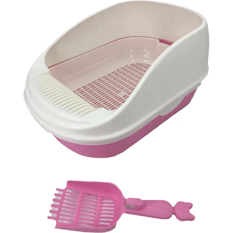 YES4PETS Large Portable Cat Litter Box Tray with Scoop and Grid - Pink