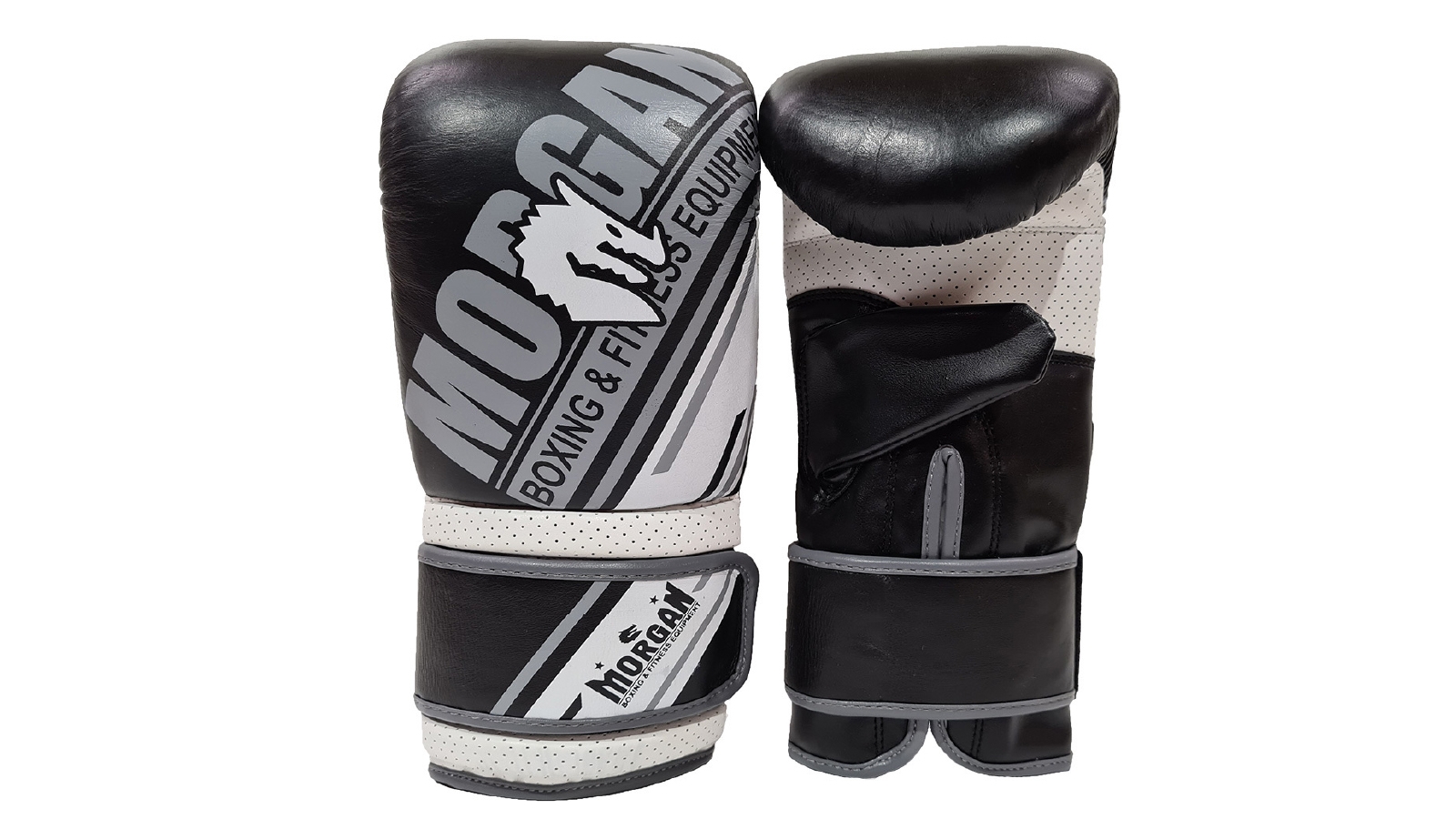 Morgan Sports Black/White Aventus Leather Curved Bag Mitts - Small