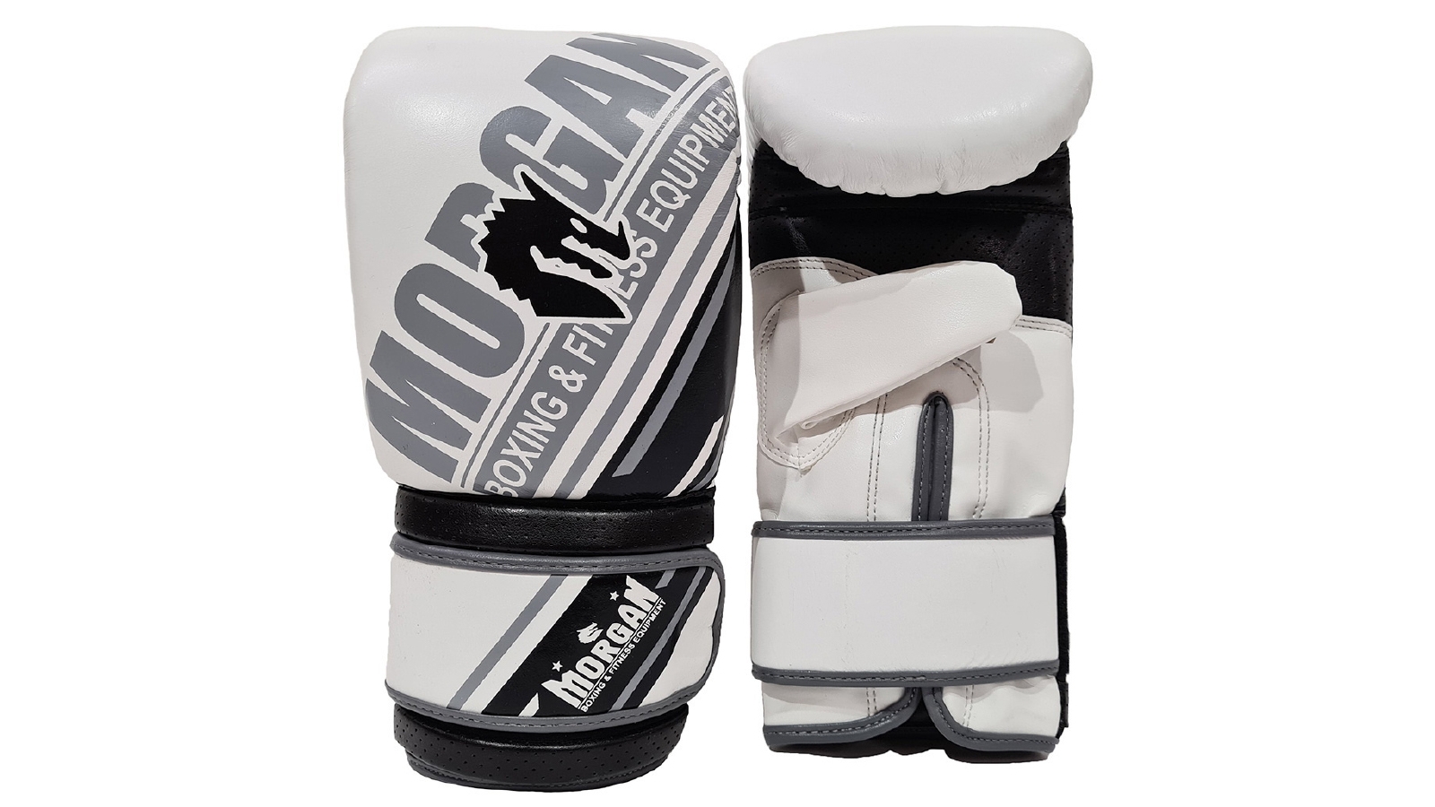 Morgan Sports White/Black Aventus Leather Curved Bag Mitts - Large