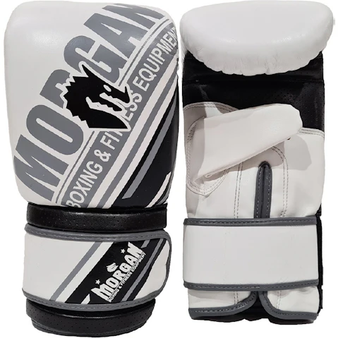 Morgan Sports White/Black Aventus Leather Curved Bag Mitts - Large