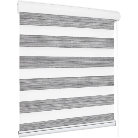 Marlow 60 x 210 Blackout Zebra Roller Blind Curtains Double Window Sunshade - Grey