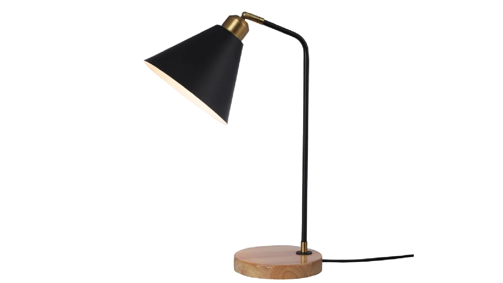 Luminea Blake Scandinavian Cone Shape Shade Wooden Base Table Lamp - Black